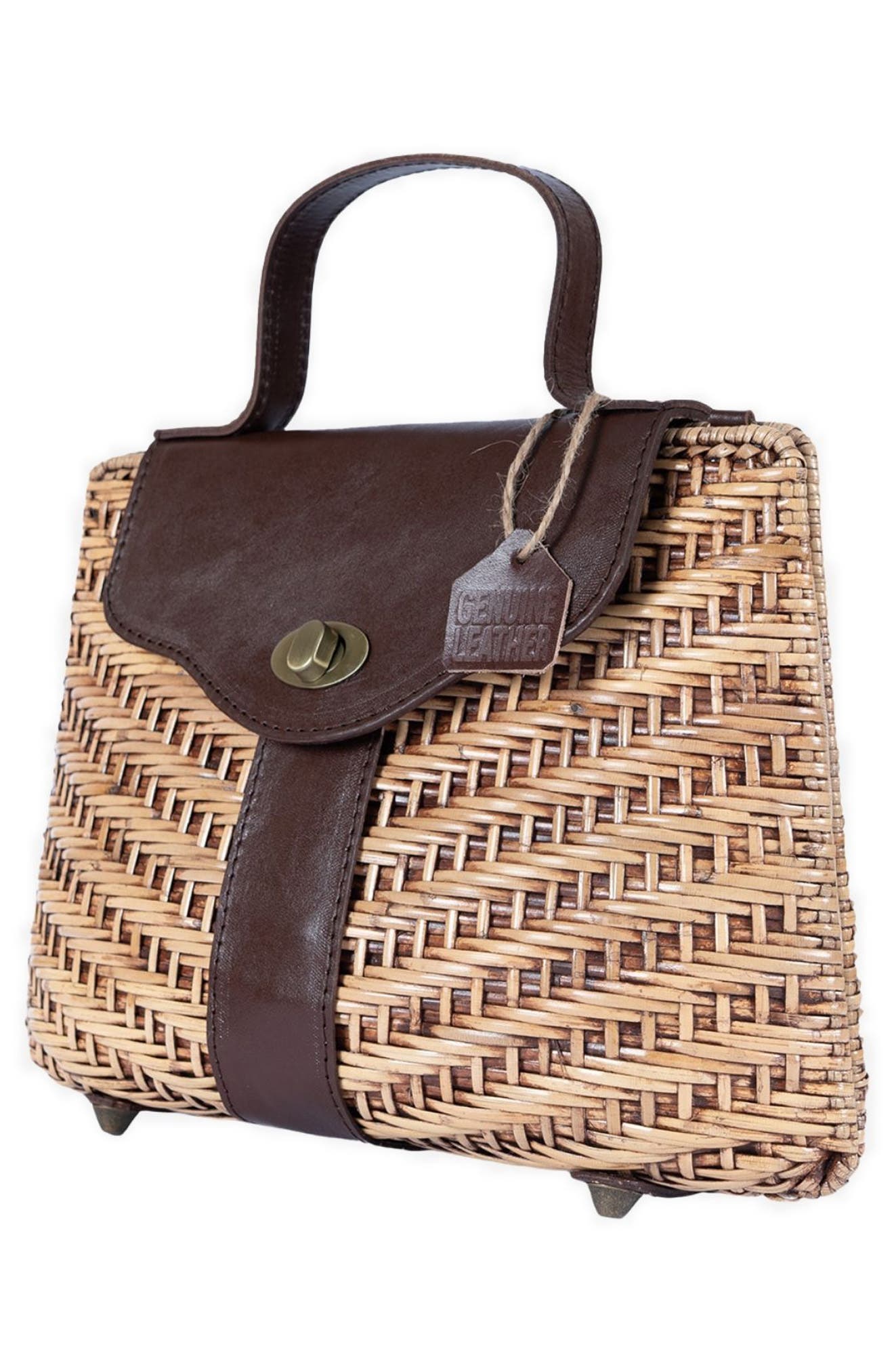 Jelavu Nori Handwoven Rattan Top Handle Bag, Alternate, color, Chocolate