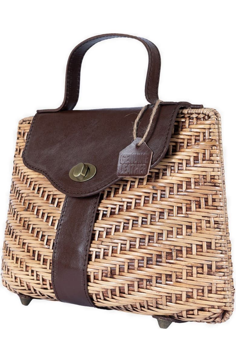 Jelavu Nori Handwoven Rattan Top Handle Bag, Alternate, color, Chocolate