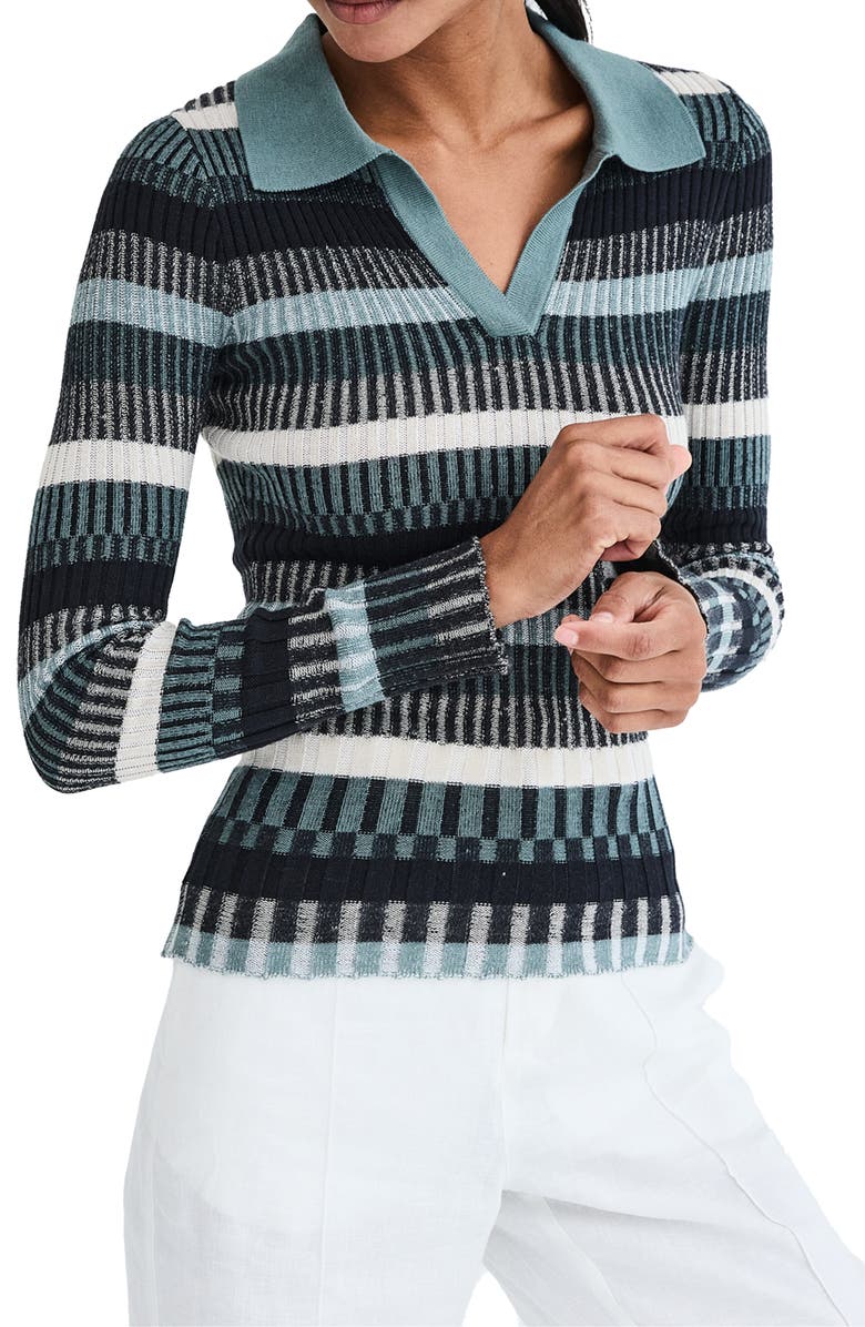 Alp N Rock Luisa Stripe Rib Polo Sweater, Main, color,