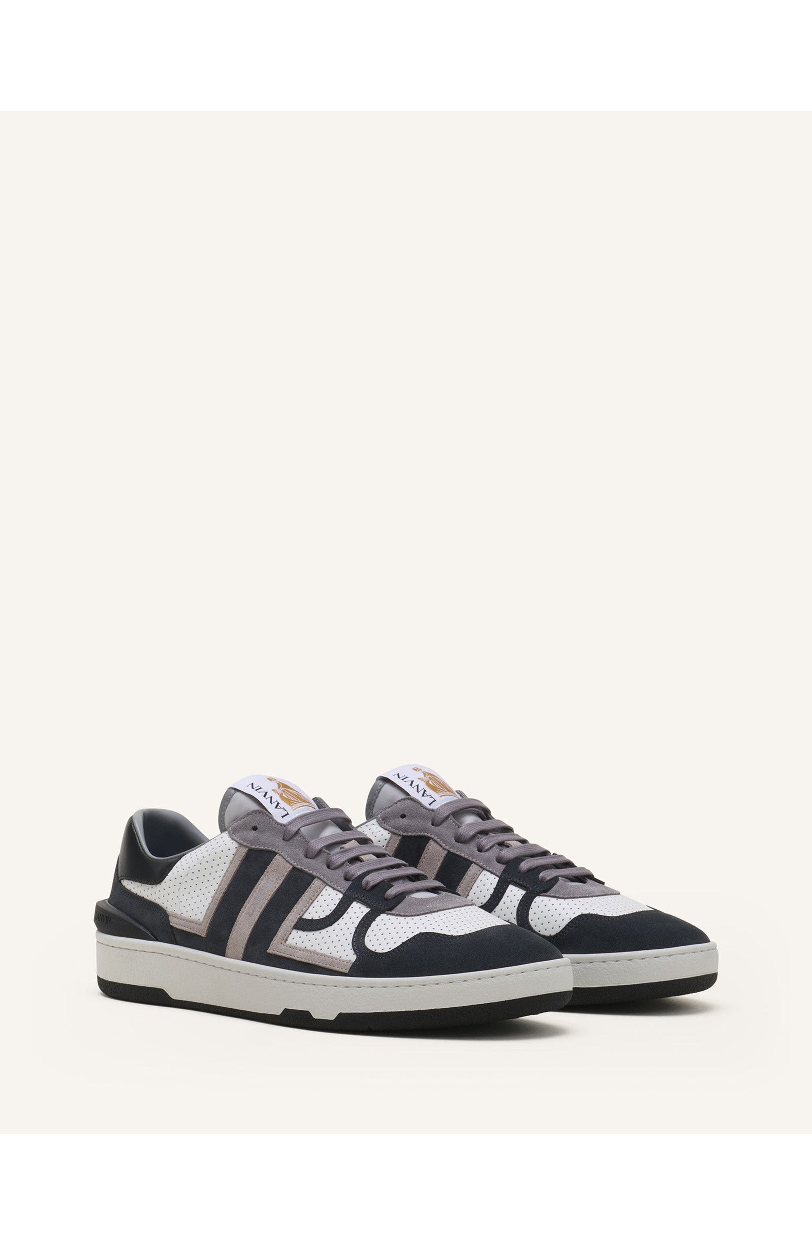 Lanvin Clay Sneakers In Perforated Leather And Suede, Alternate, color, Light Grey/Dark Grey