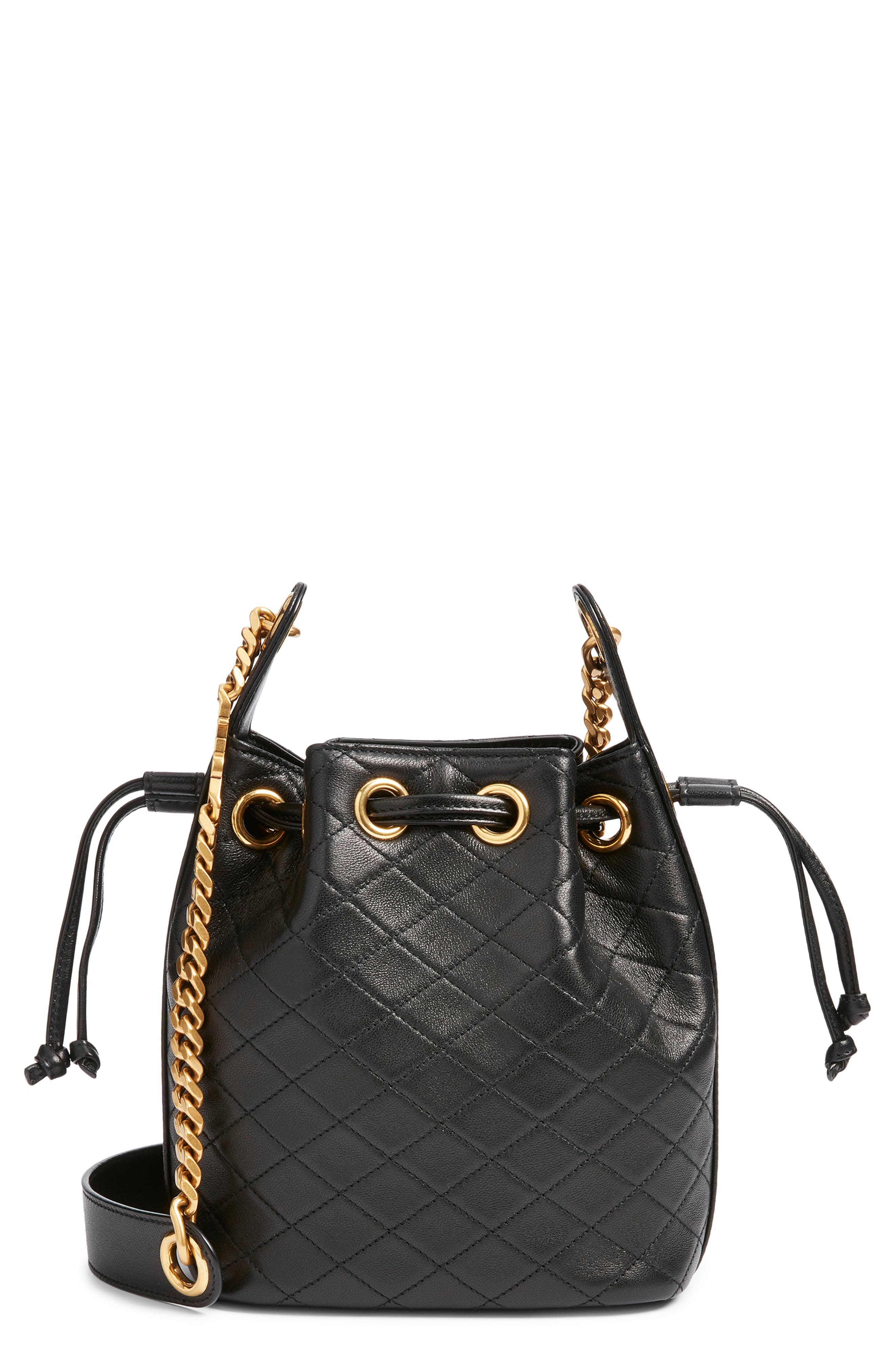 Saint Laurent Cassandre Quilted Leather Bucket Bag, Main, color, Noir