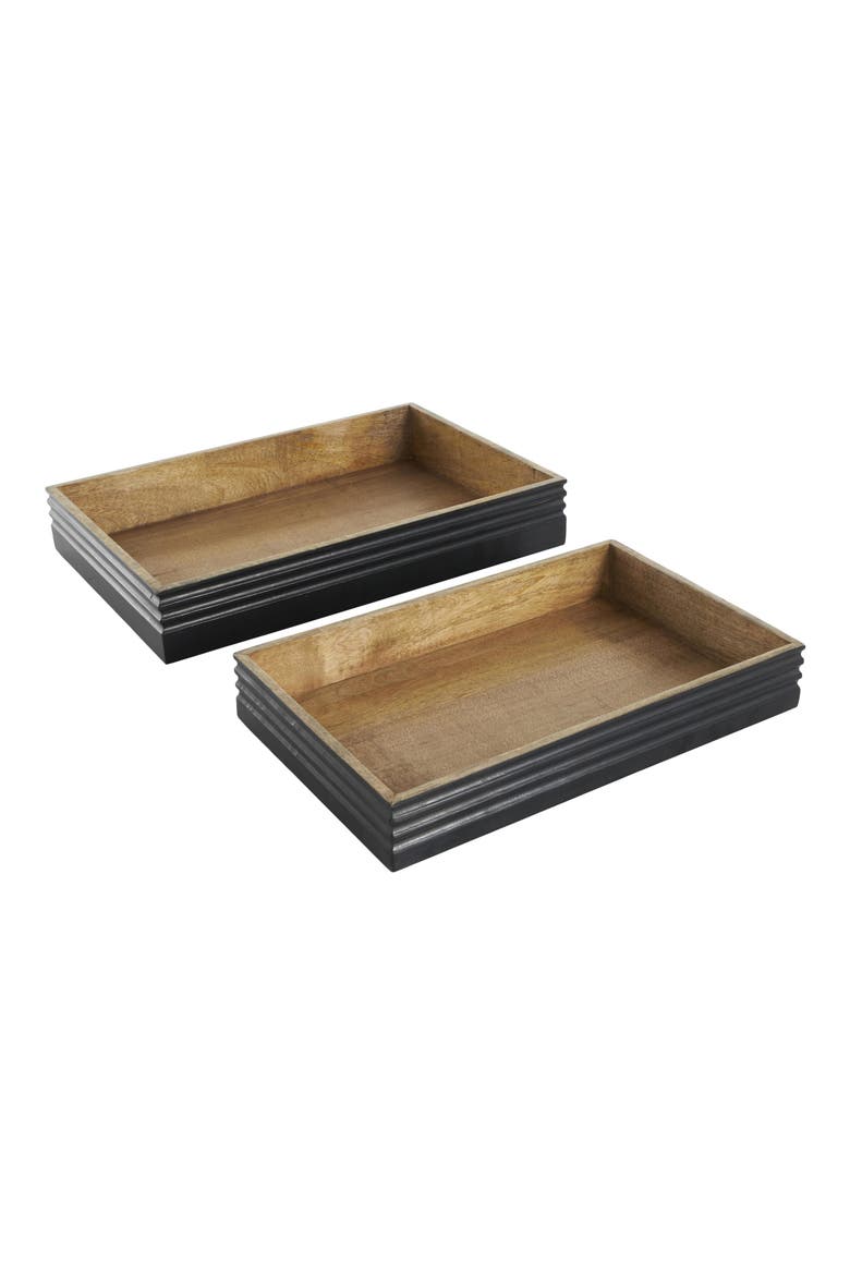 Set of 2 Wooden Trays, Alternate, color, BROWN MULTI