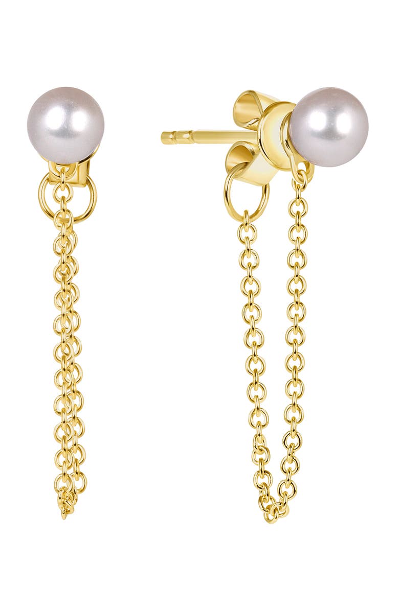 RON HAMI Pearl Chain Front/Back Earrings, Main, color, 14K Yellow Gold