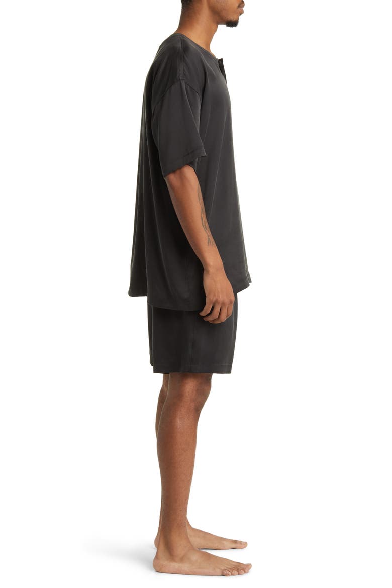 Henley Washable Silk Short Pajamas, Alternate, color, IMMERSED BLACK