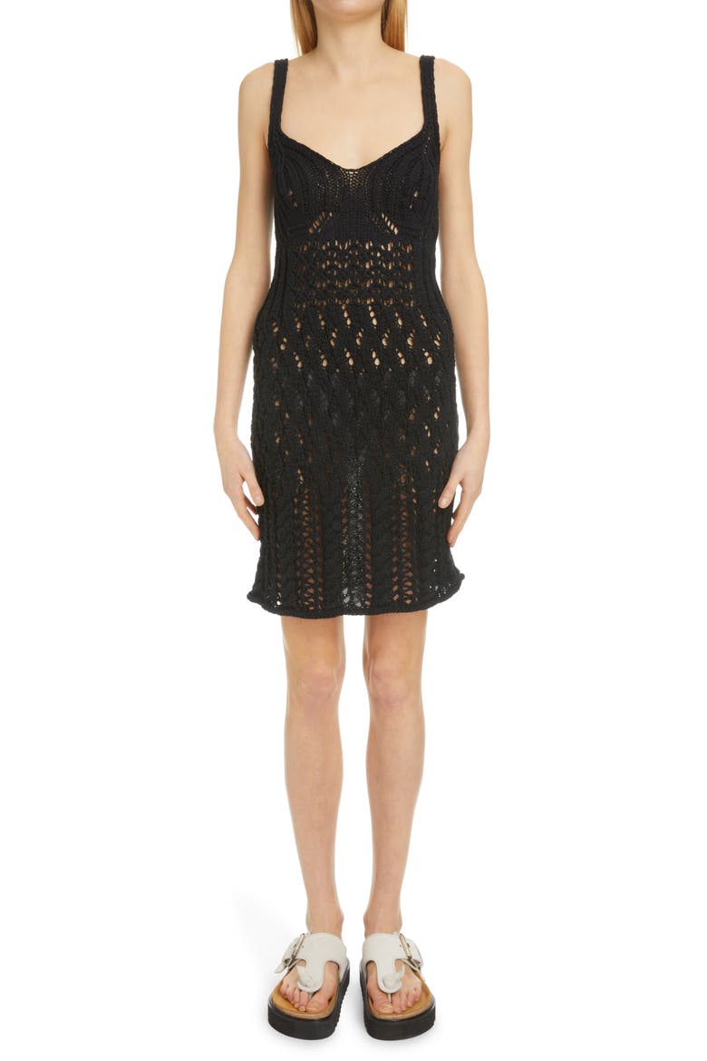 Studios Kamillo Open Stitch Cotton Sweater Minidress, Main, color, BLACK