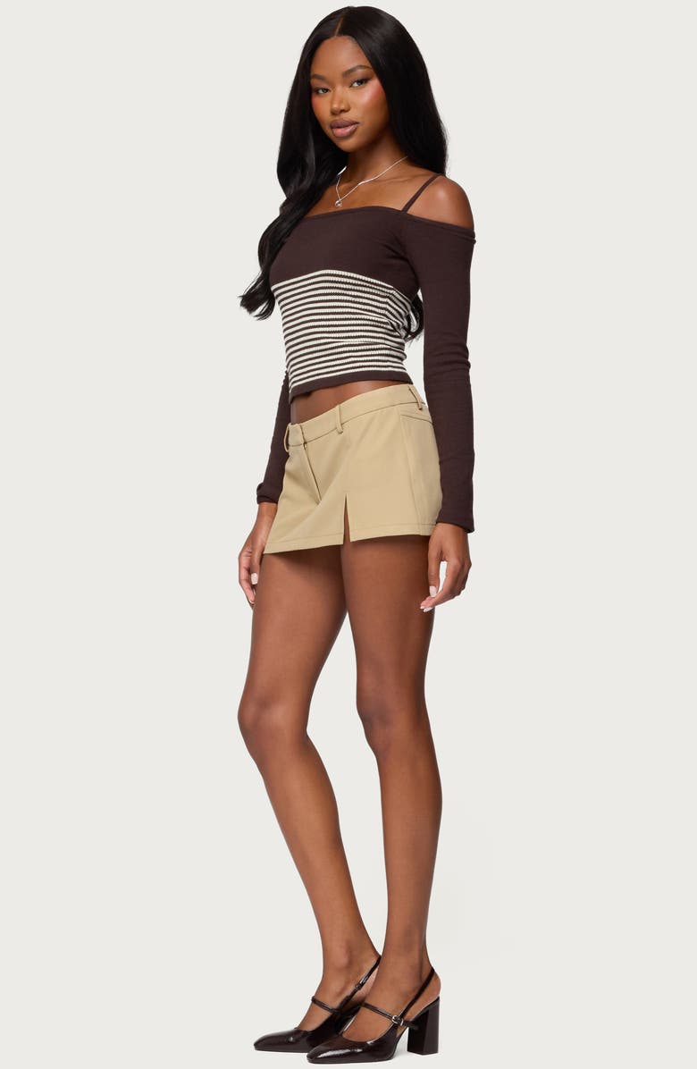 EDIKTED Darya Stripe Cold Shoulder Crop Top, Alternate, color, Brown