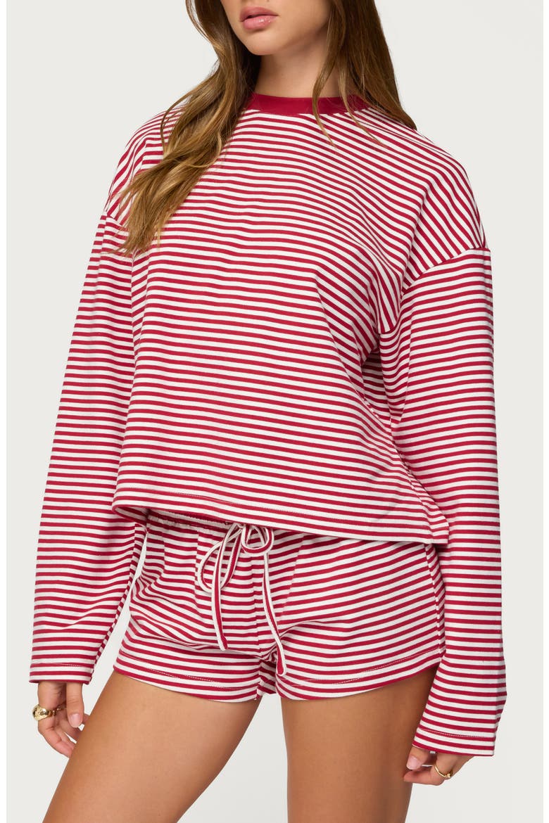 Janee Stripe Long Sleeve Cotton Ringer T-Shirt, Alternate, color, BURGUNDY