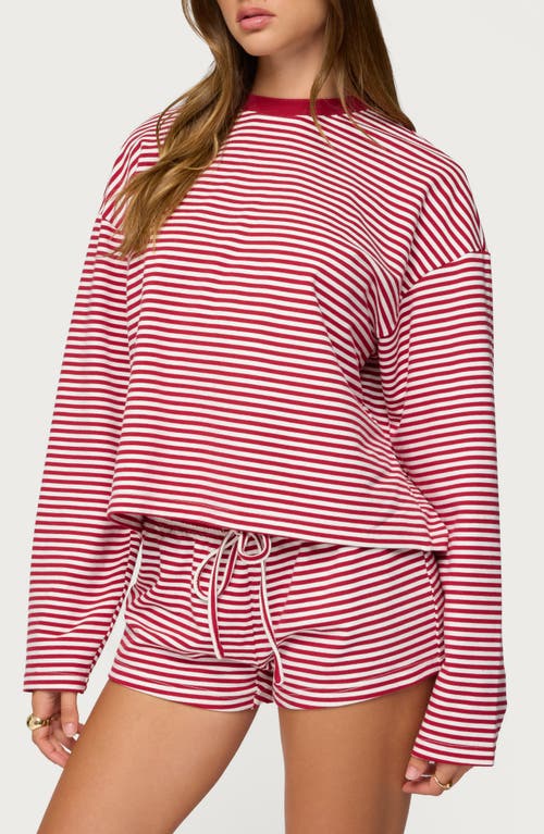Edikted Janee Stripe Long Sleeve Cotton Ringer T-shirt In Red