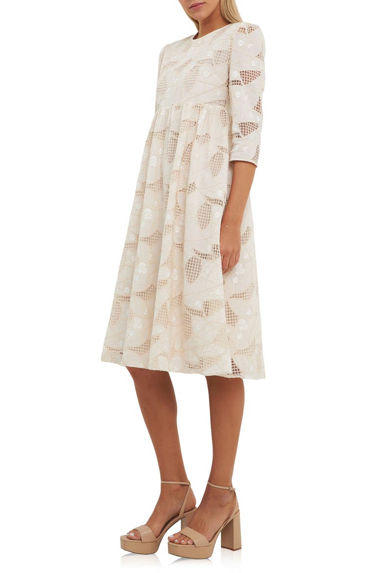 Embroidered Lace A-Line Dress, Alternate, color, IVORY