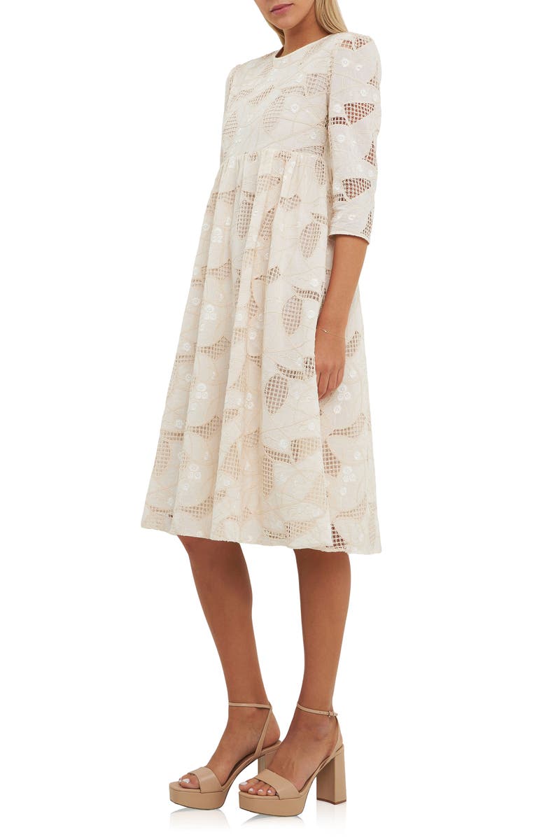English Factory Embroidered Lace A-Line Dress, Alternate, color, Ivory