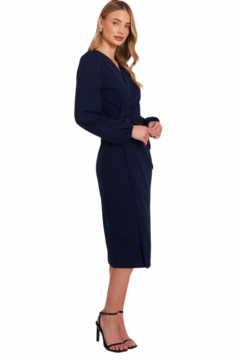 QUIZ Scuba Crepe Long Sleeve Wrap Midi Dress, Alternate, color, 