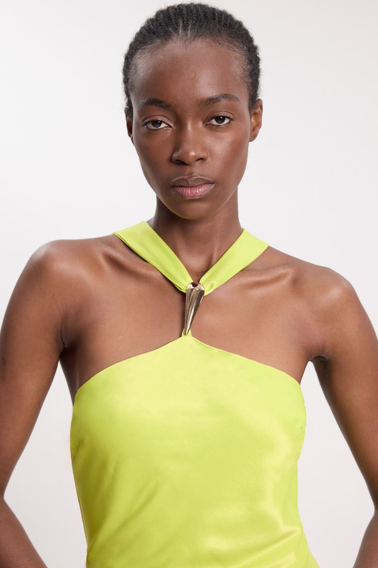 Satin Halter Maxi Dress, Alternate, color, Chartreuse