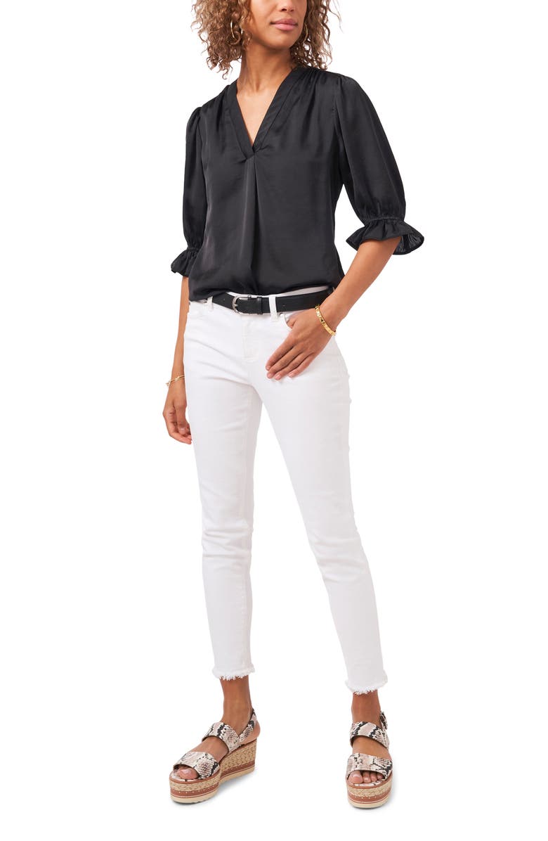 Vince Camuto V-Neck Shirred Satin Blouse, Alternate, color,