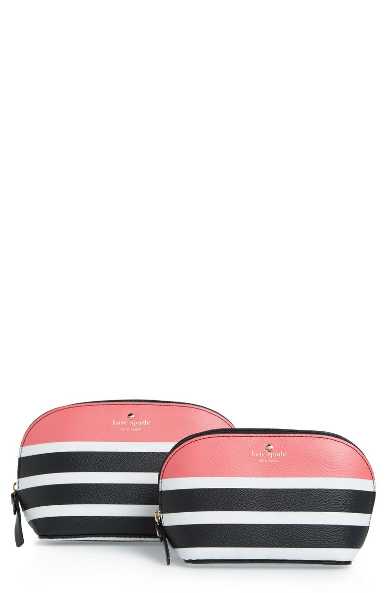 Kate Spade New York hyde lane stripe abalene set of 2 faux leather pouches, Main, color, 