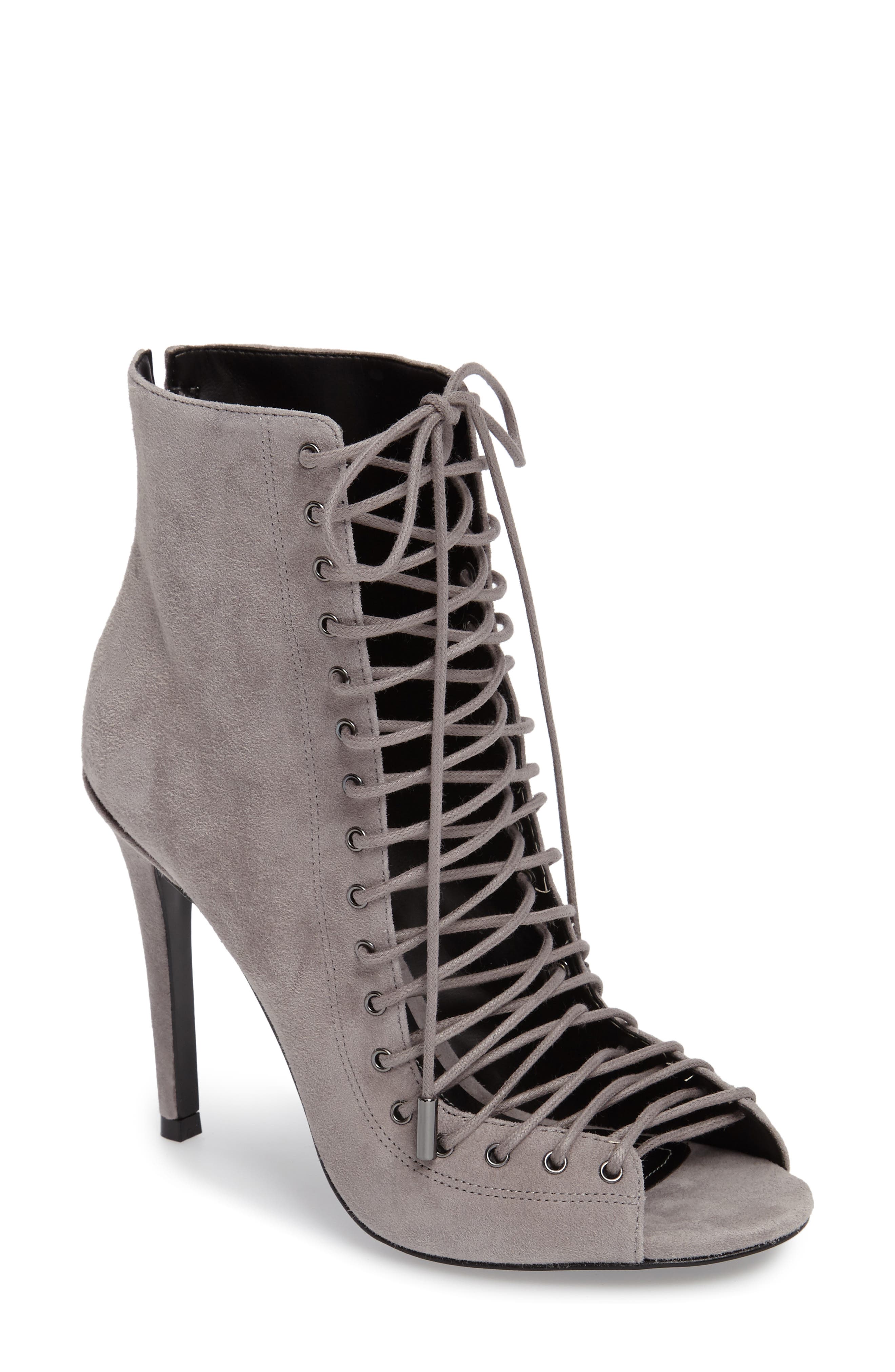 'Ginny' Lace-Up Sandal, Main, color, SMOKE GREY SUEDE
