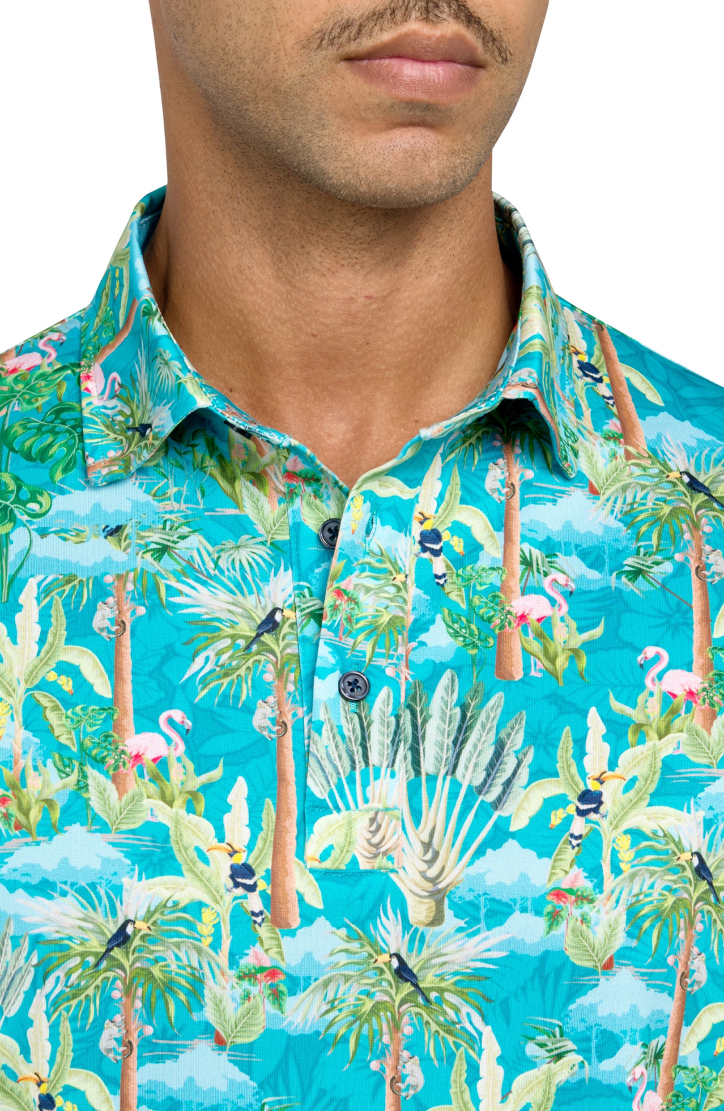 Regular Fit Tropical Birds Print Recycled Performance Golf Polo - image 2