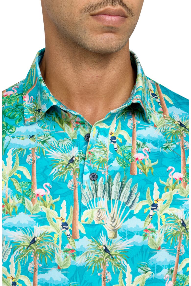 Regular Fit Tropical Birds Print Recycled Performance Golf Polo, Alternate, color, MULTI