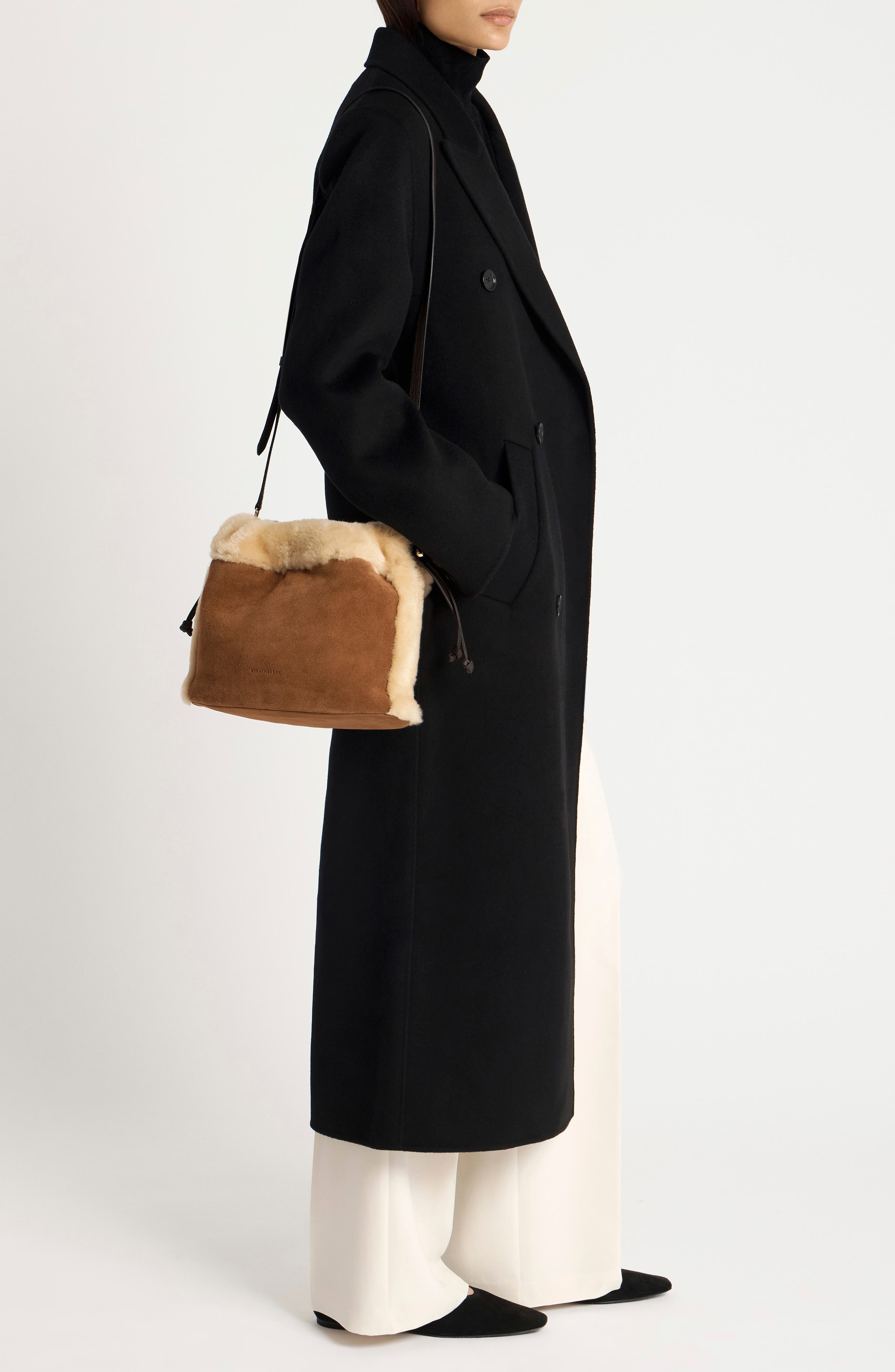 Midi Suede & Genuine Shearling Handbag, Alternate, color, TAN