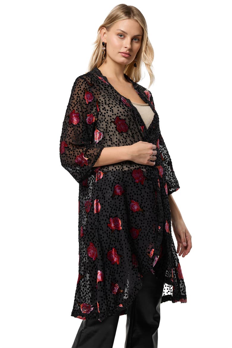 Rose Velvet Burnout Ruana, Alternate, color, BLACK