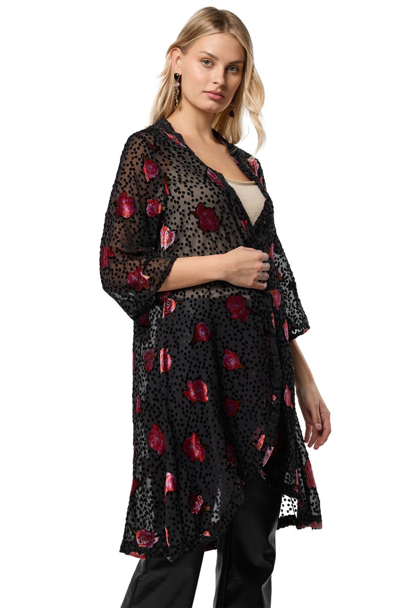 SAACHI Rose Velvet Burnout Ruana, Alternate, color, Black