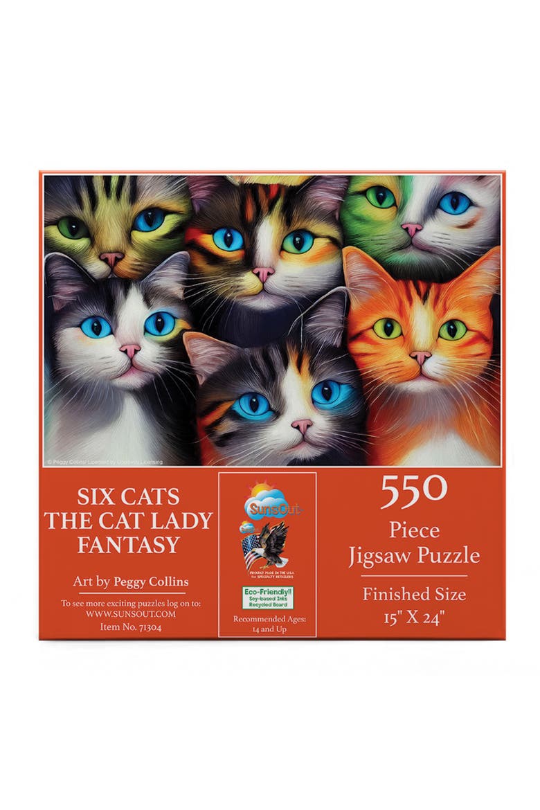 Six Cats the Cat Lady Fantasy 550 piece Jigsaw Puzzle for Adults, Alternate, color, Multicolor
