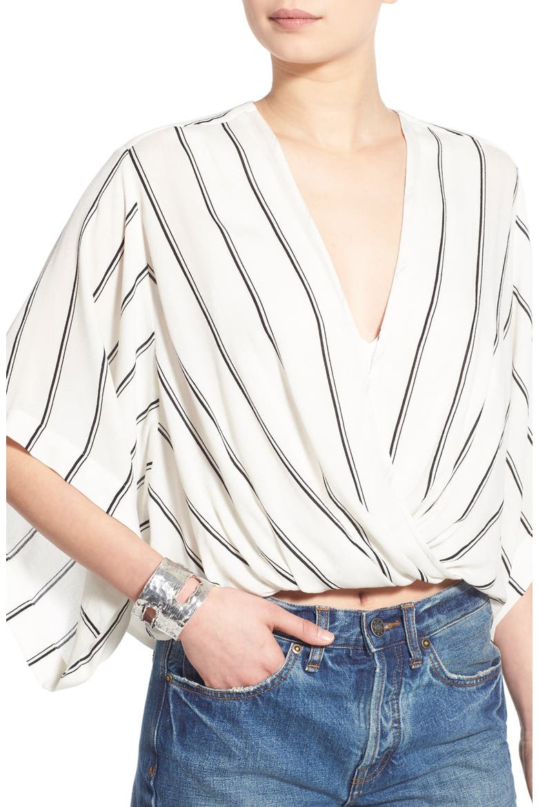 'Sleepy Time' Stripe Kimono Sleeve Top, Alternate, color, PEARL COMBO