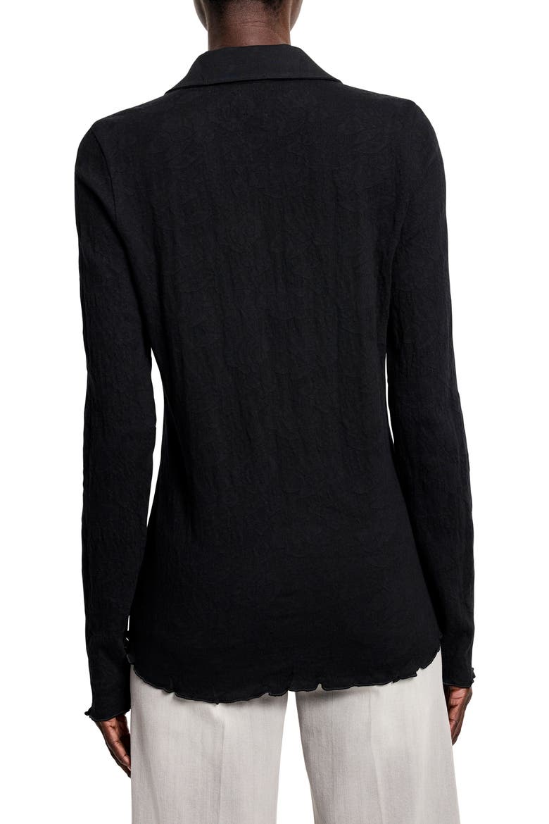Collared Lace Jacquard Knit Top, Alternate, color, BLACK ONYX