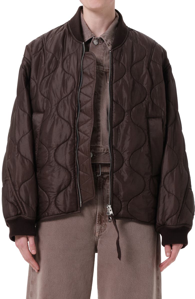 AGOLDE Isla Onion Quilted Bomber Jacket, Main, color, Bourbon Dk Chocolate Brown