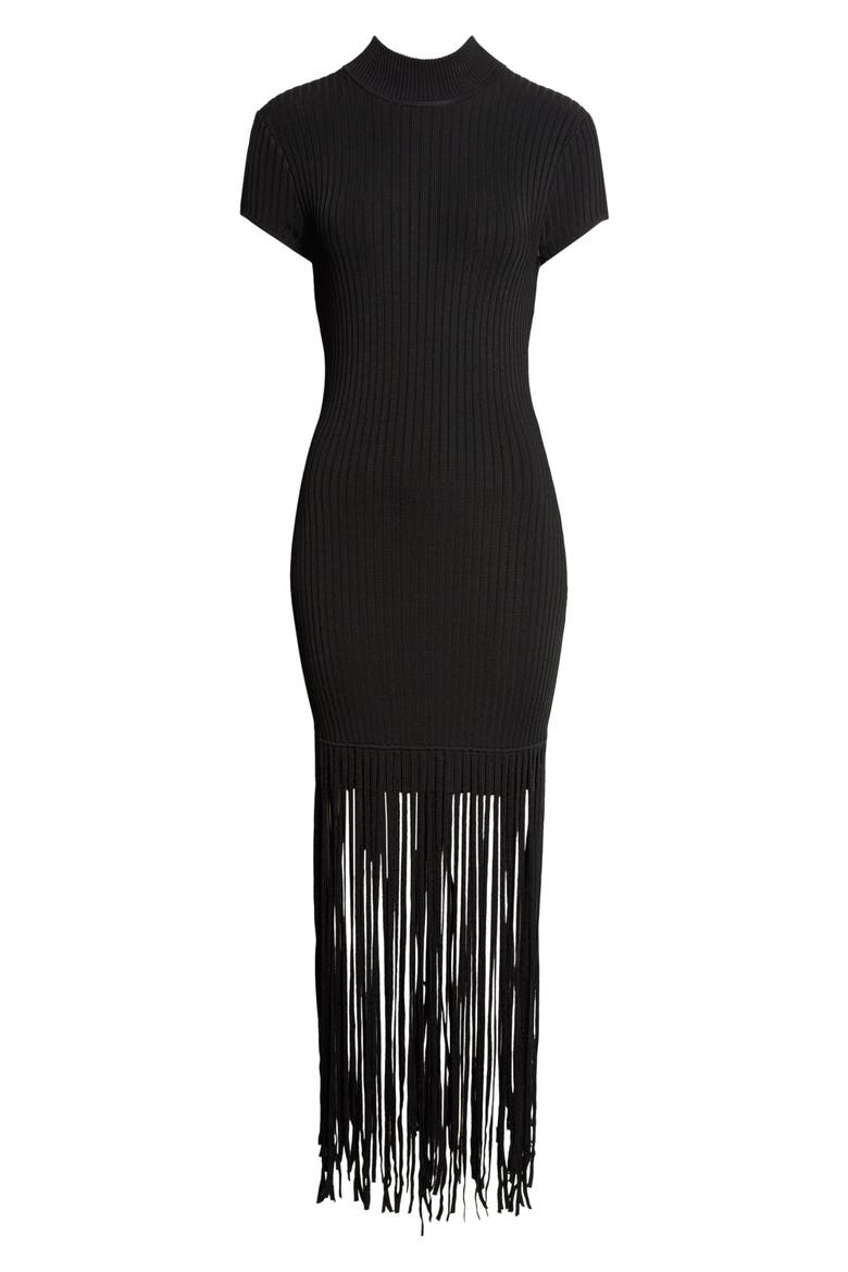 Jada Mock Neck Fringe Minidress, Alternate, color, JET