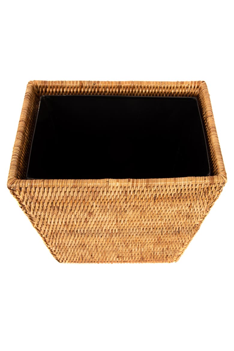 Artifacts Rattan Rectangular Tapered Waste Basket with Metal Liner, Alternate, color, Honey Brown