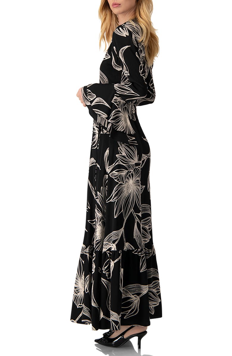 IVONNE Long Black Dress with White Floral Print, Alternate, color, Black
