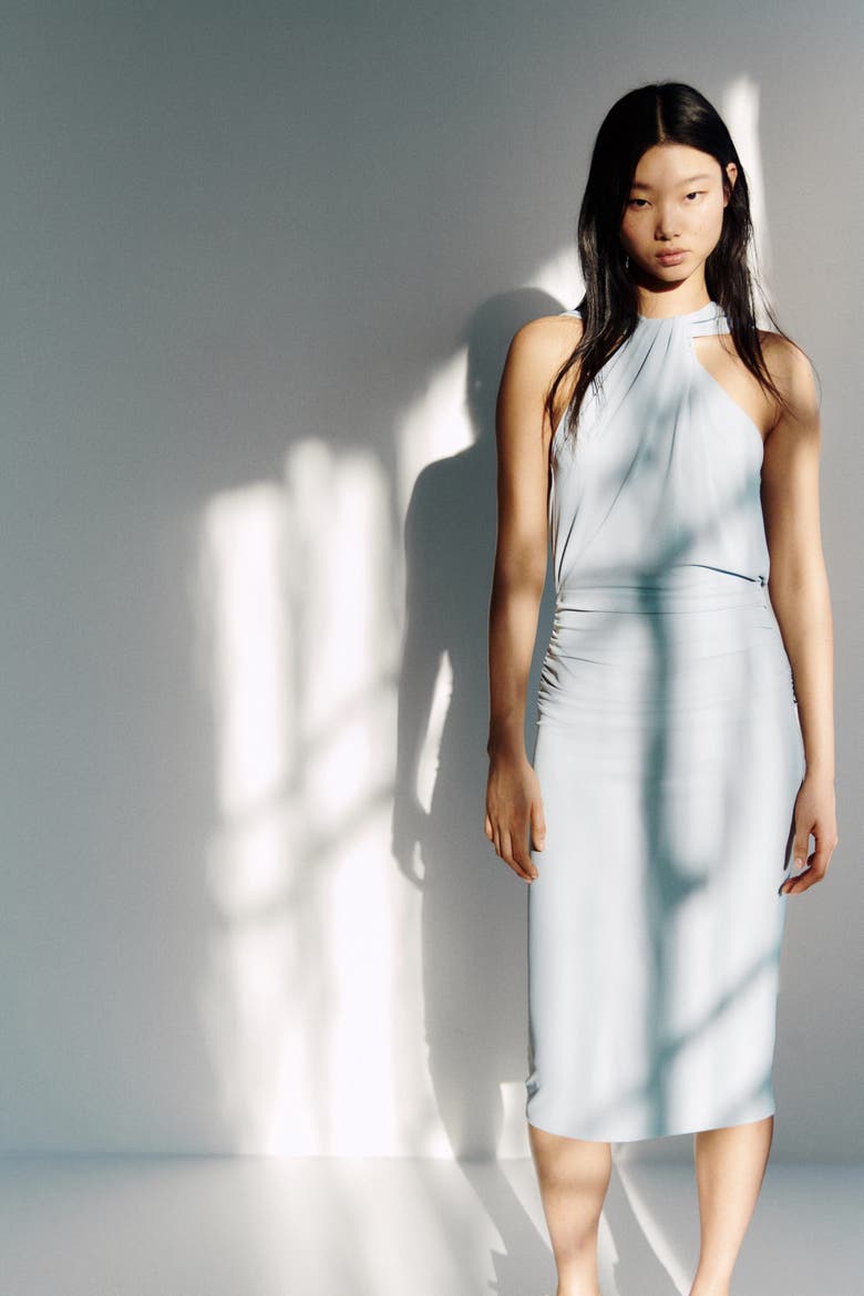 Draped Jersey Dress, Alternate, color, Light dusty turquoise