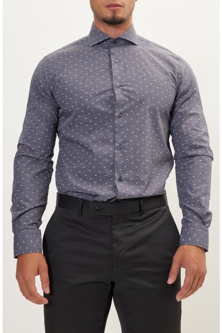 Print Cotton Dress Shirt, Main, color, ANTHRACITE