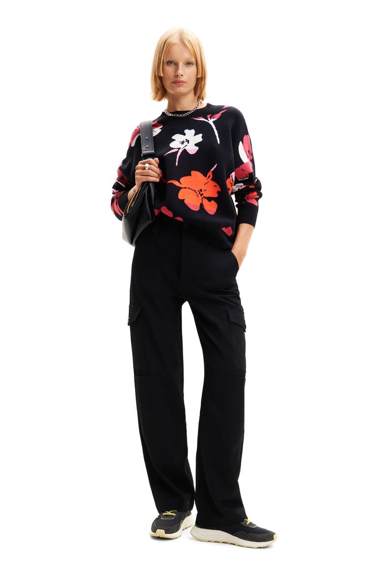 Oversize Floral Pullover, Alternate, color, BLACK