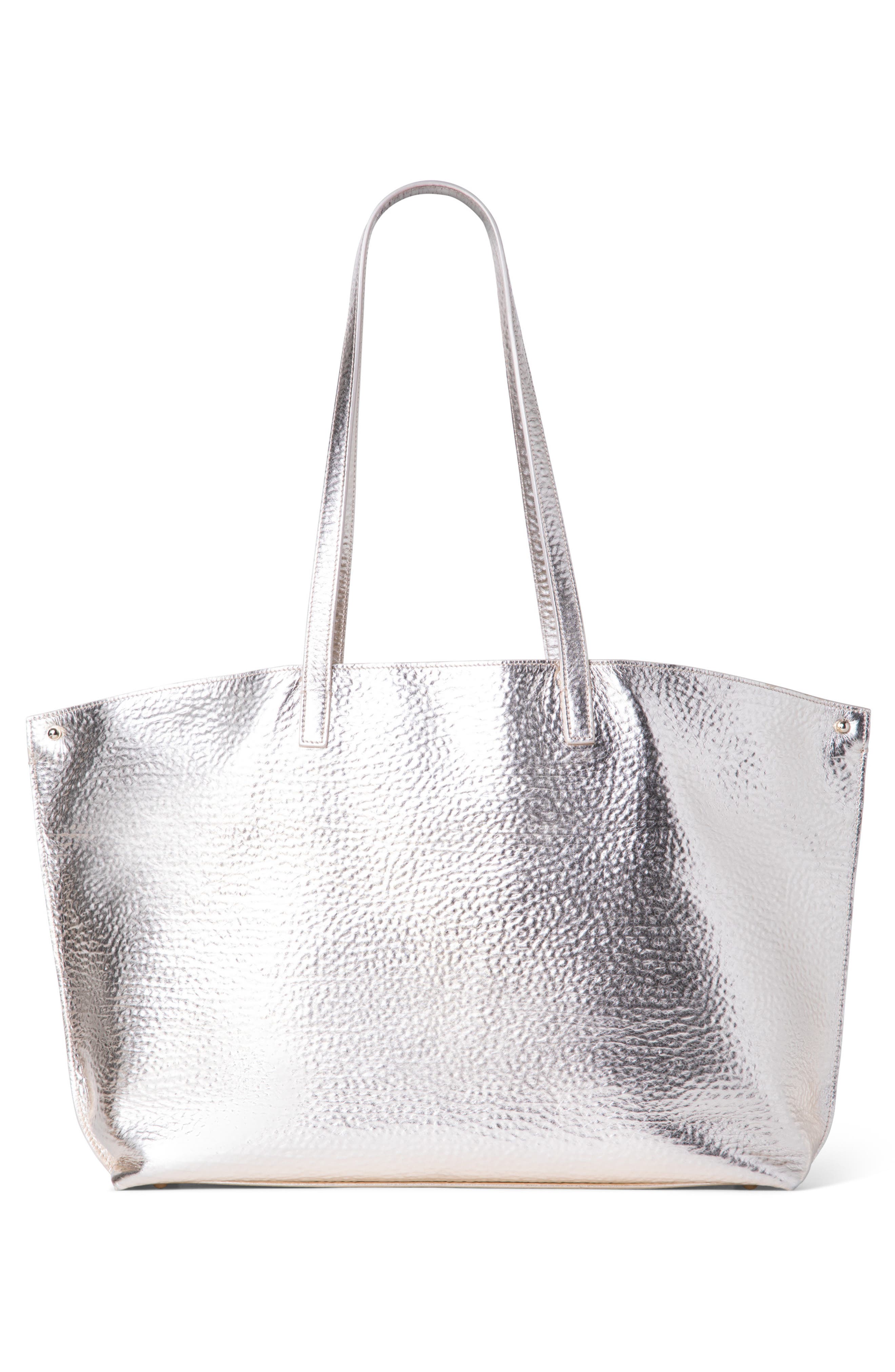 Medium AI Metallic Calfskin Leather Tote, Alternate, color, 033 STUCCO METALLIC