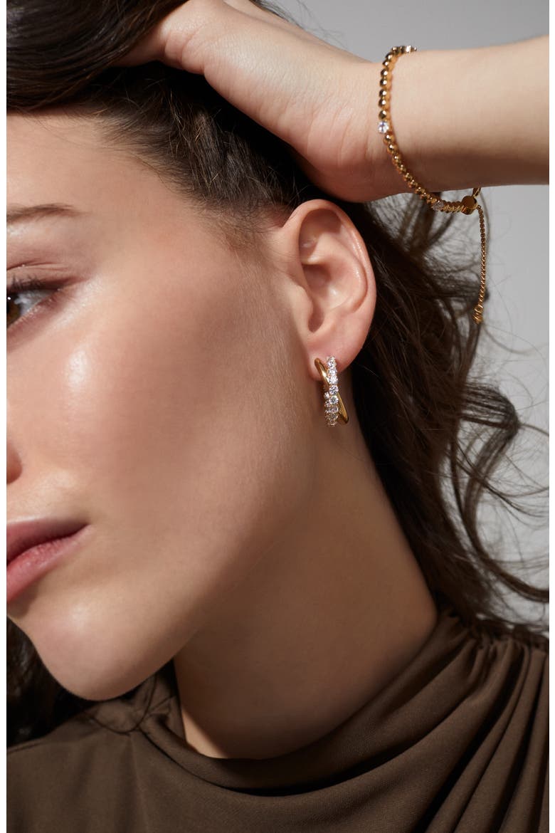 Twilight Cubic Zirconia Crossover Hoop Earrings, Alternate, color, GOLD