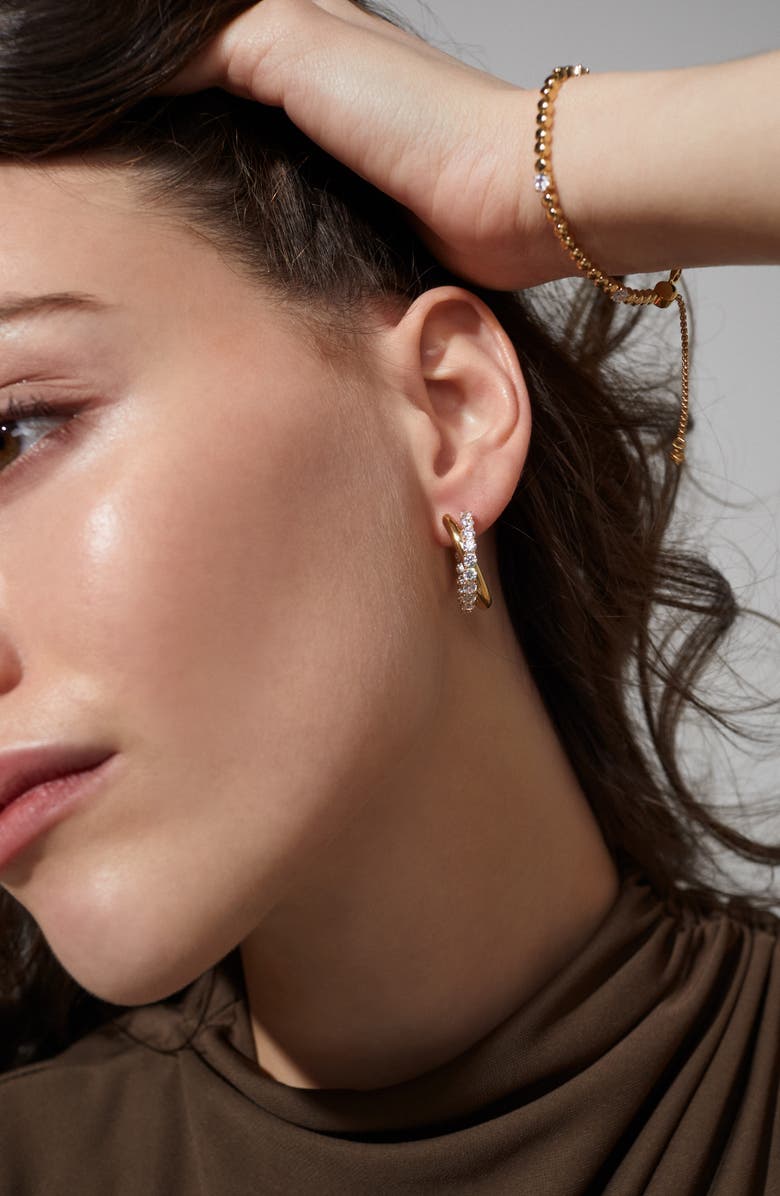 Nadri Twilight Cubic Zirconia Crossover Hoop Earrings, Alternate, color, Gold