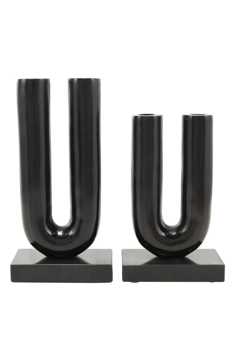 VIVIAN LUNE HOME Set of 2 Aluminum Metal Candleholders, Alternate, color, Black