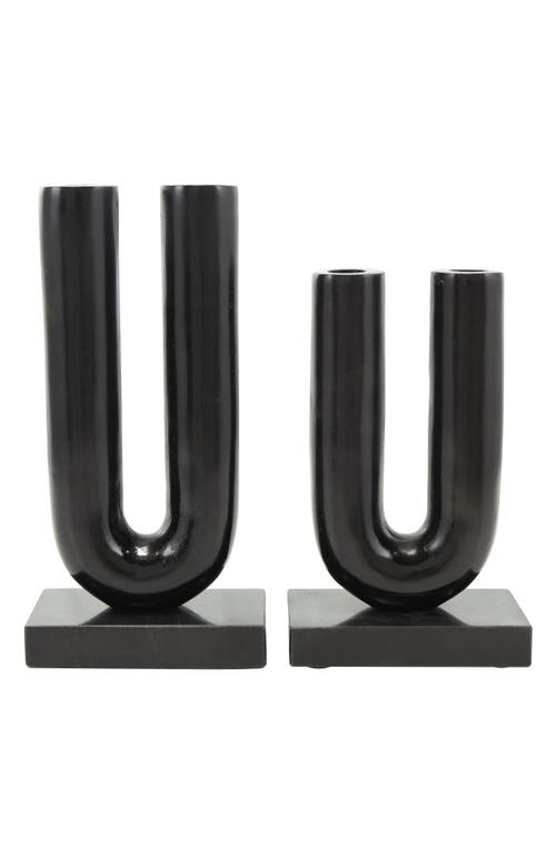 Vivian Lune Home Set Of 2 Aluminum Metal Candleholders In Black