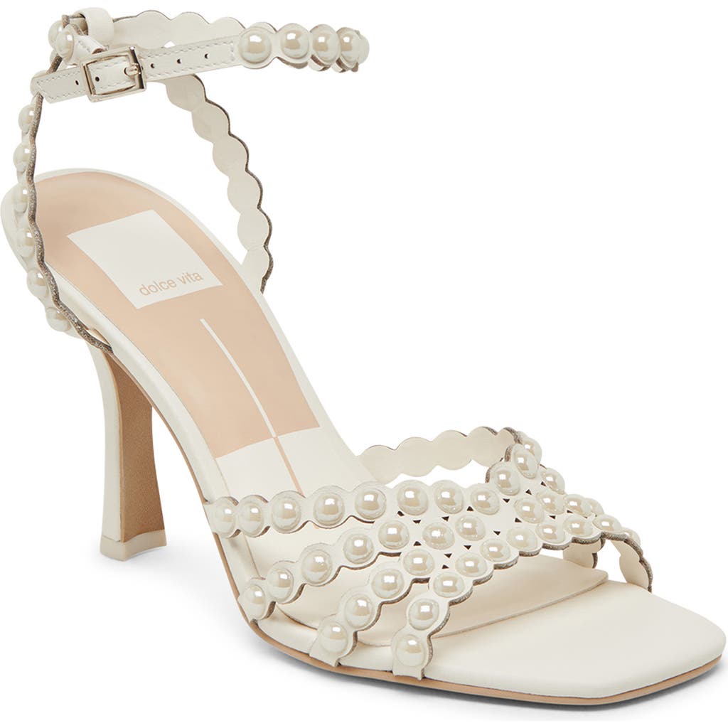 Dolce Vita Hellen Pearly Bead Ankle Strap Sandal In White Leather