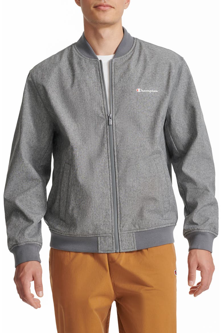 Softshell Varsity Bomber Jacket, Main, color, HEATHER GREY