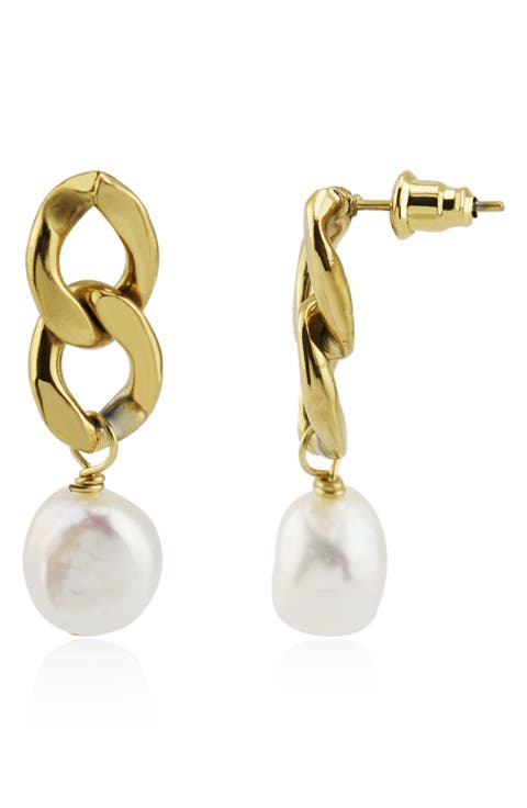 Curb Chain Drop Earring with Faux Pearl