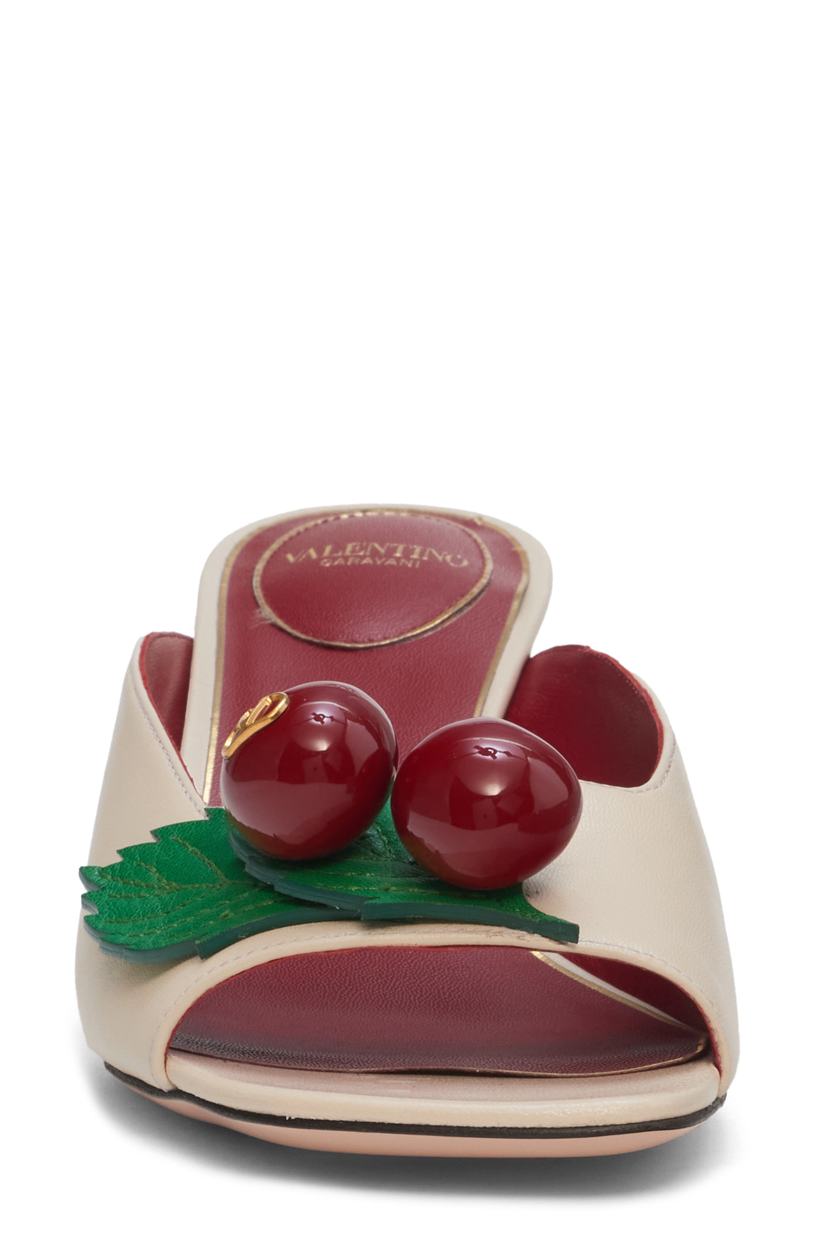 Valentino Garavani Cherryfic Kitten Heel Sandal, Alternate, color, Butter White/ Peppermint