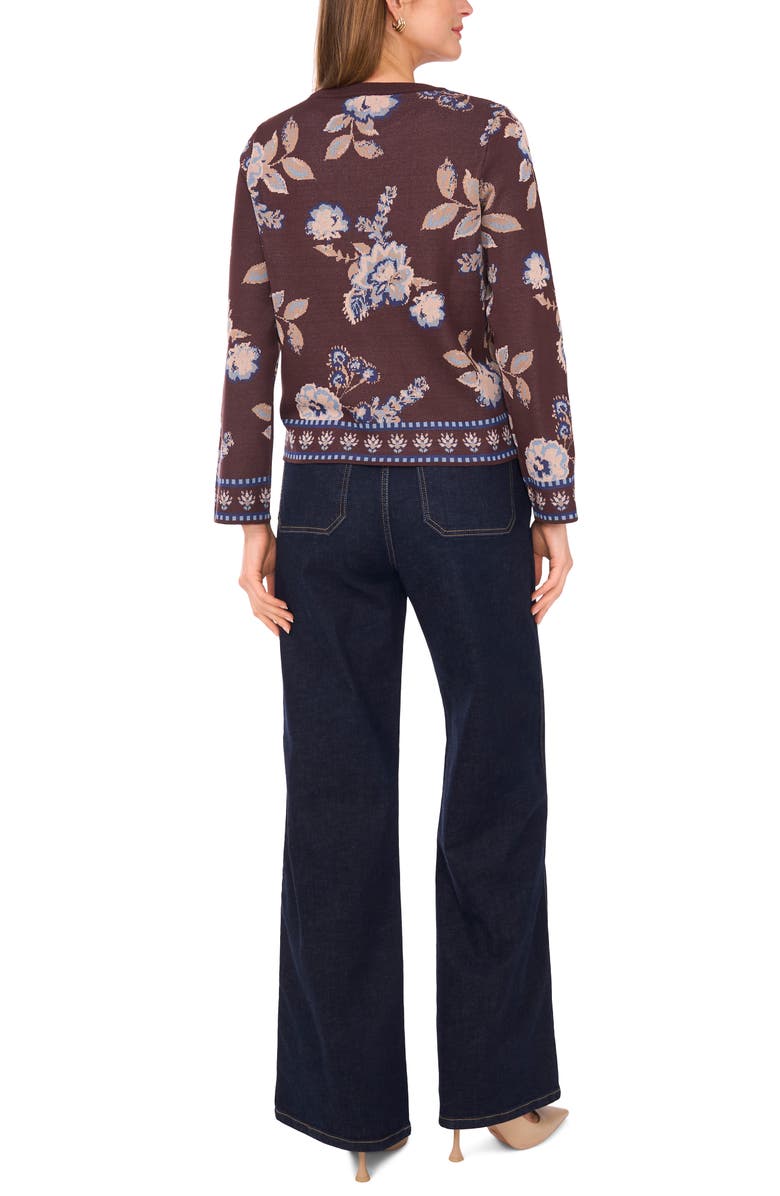 Vince Camuto Floral Jacquard Sweater, Alternate, color, Dark Chocolate