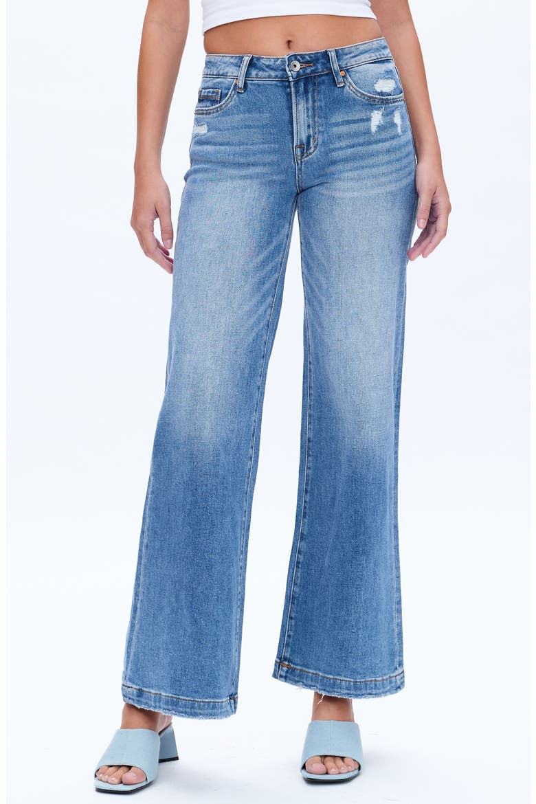 High Waist Distressed Wide Leg Jeans, Main, color, MEDIUM BLUE