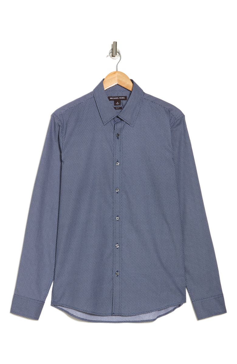Michael Kors Slim Fit Tiled Geometric Print Stretch Cotton Button-Up Shirt, Alternate, color, Midnight