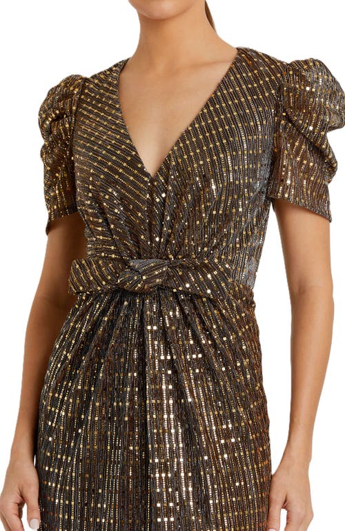 Mac Duggal Metallic Puff-sleeve Gown In Bronze