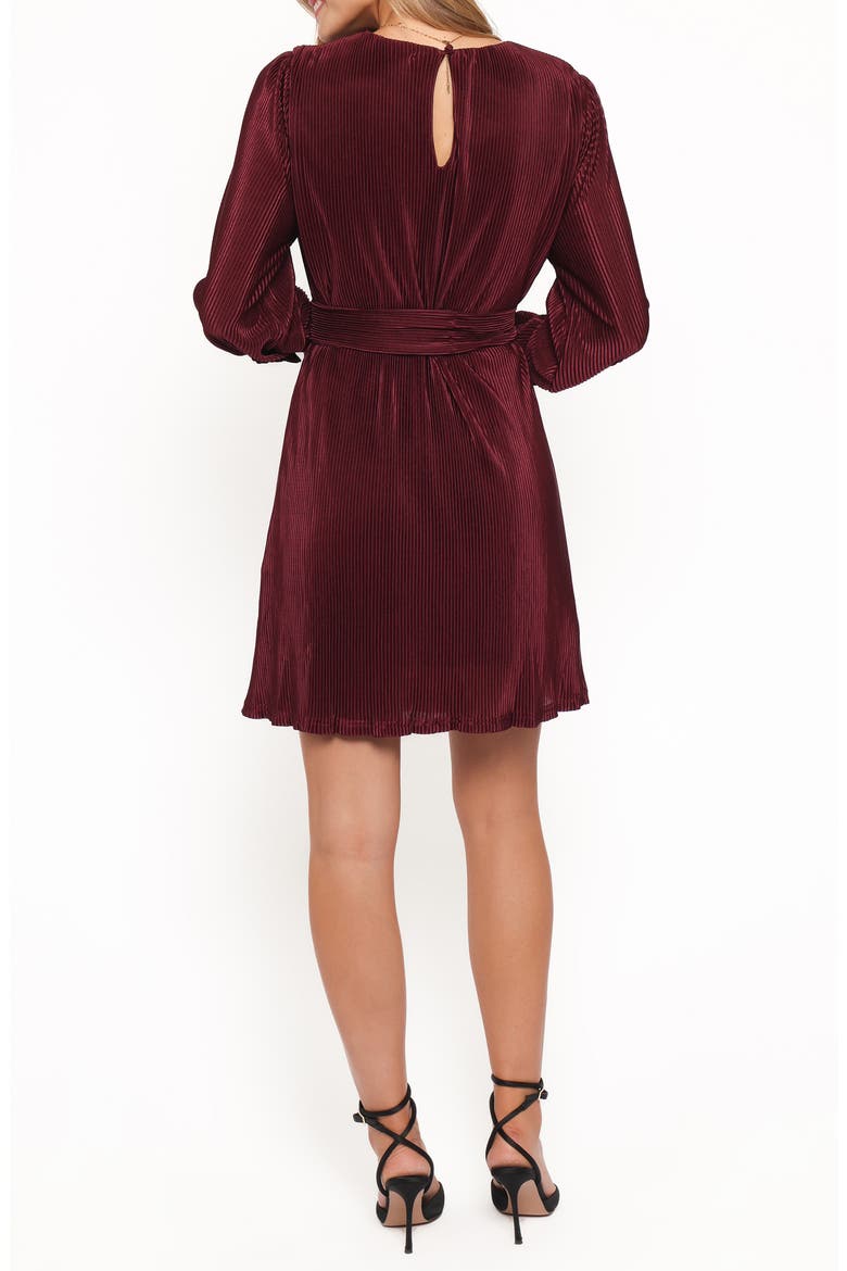 Joy Long Sleeve Plissé Minidress, Alternate, color, BURGUNDY