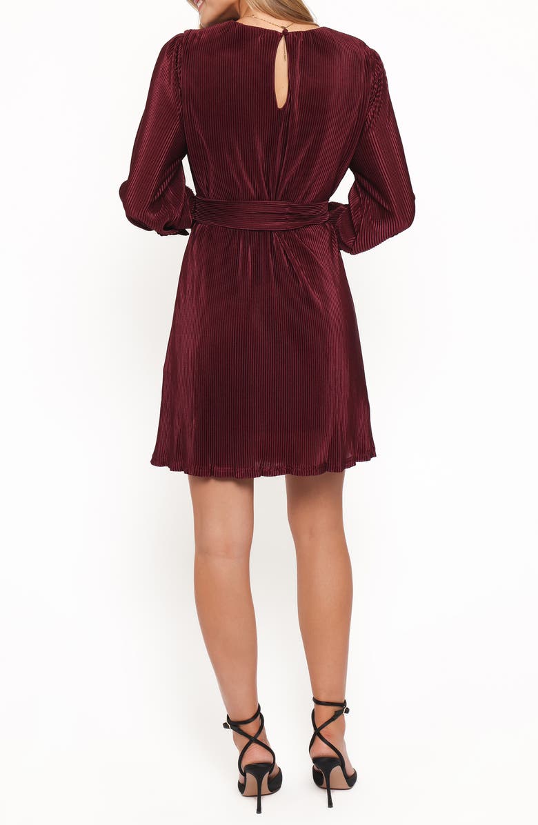 Petal & Pup Joy Long Sleeve Plissé Minidress, Alternate, color, Burgundy