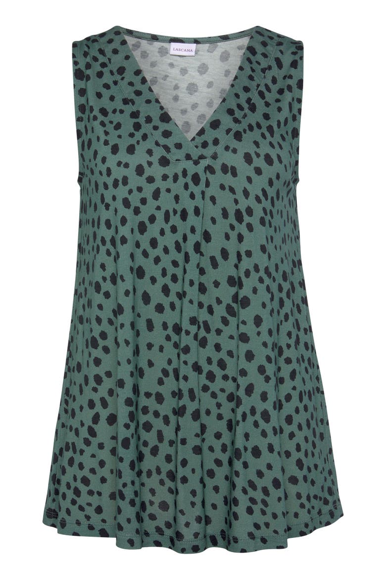 Printed V-Neck Tank Top, Alternate, color, Jade & Black